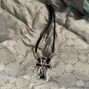 Cross black corded necklace